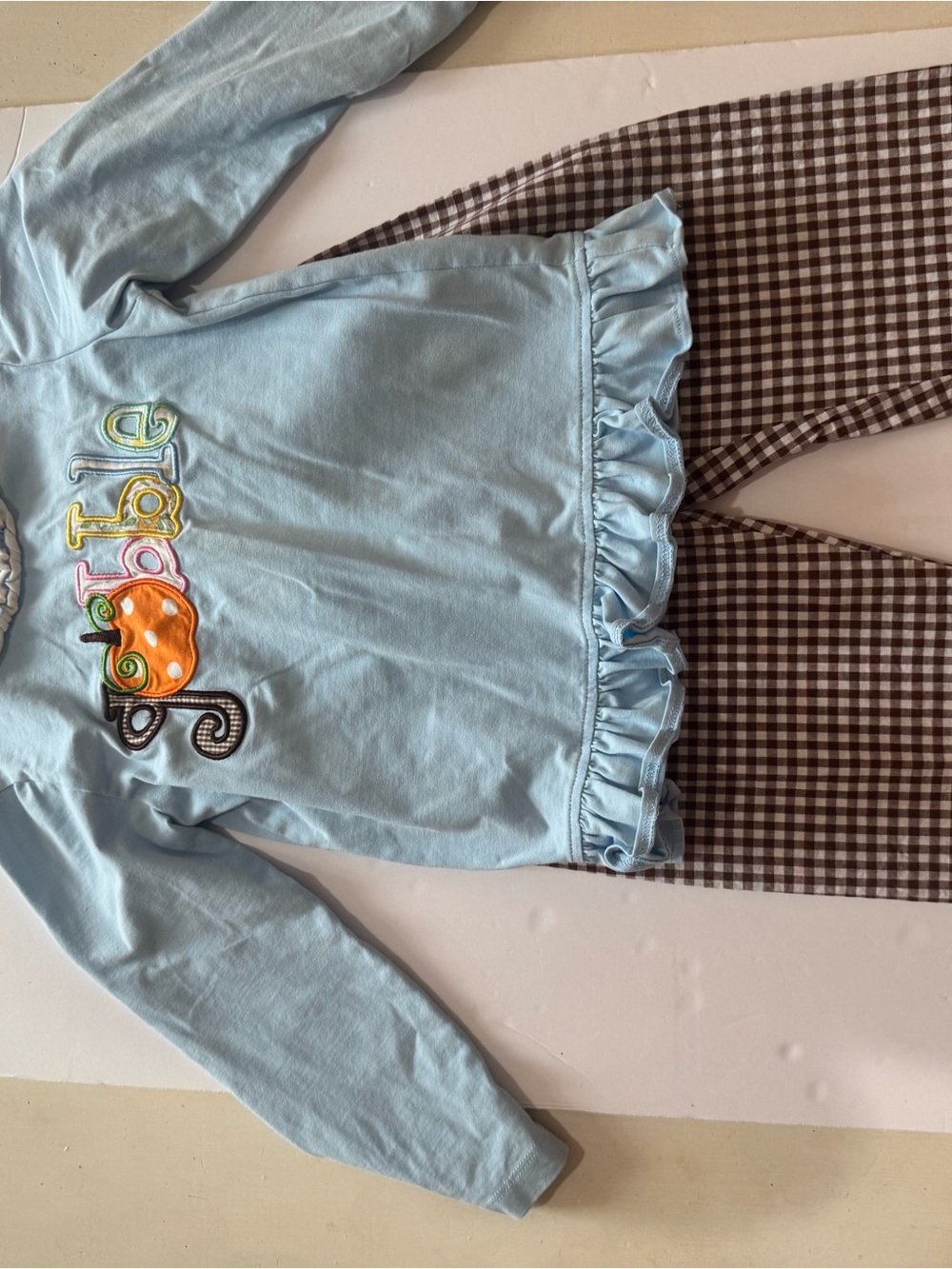 Light Blue Ruffle Pumpkin Appliqué Long-Sleeve Top for Kids